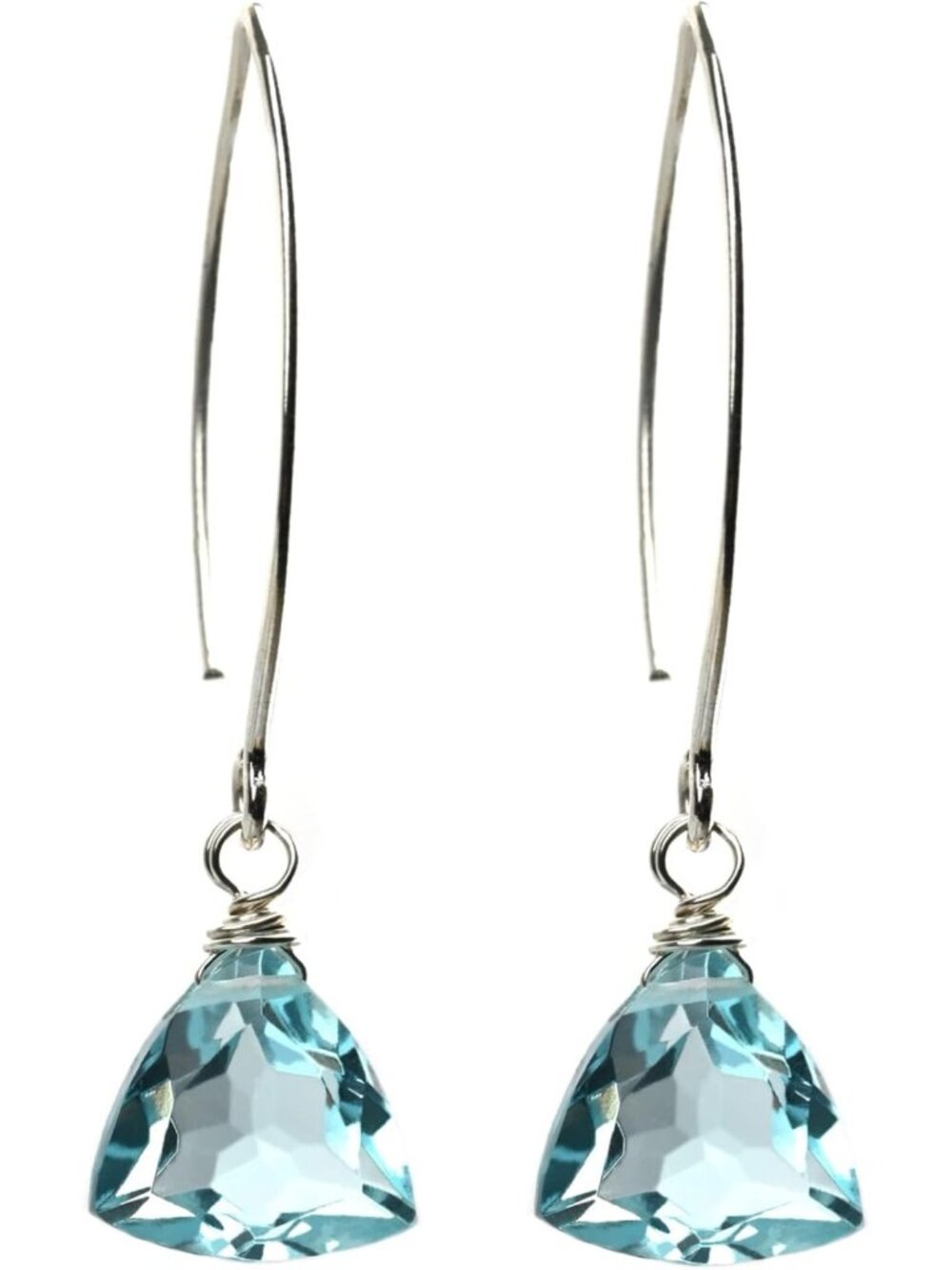 Handcrafted Aquamarine Blue Quartz Dangle Earrings - Sparkly Sterling Silver